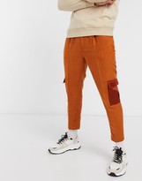 Thumbnail for your product : ASOS DESIGN tapered smart pants in rust suedette and sateen look cargo pocket