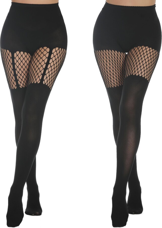 MANZI Pairs Women's Suspender Opaque Fishnet Stockings Thigh