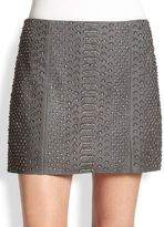 Thumbnail for your product : Alice + Olivia Embellished & Embossed Leather Mini Skirt