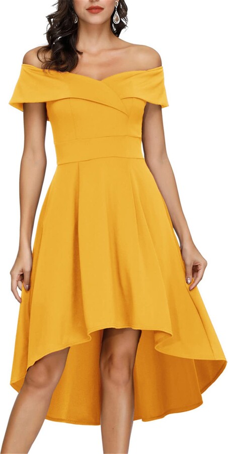 yellow off the shoulder summer dress
