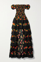 Thumbnail for your product : Caroline Constas Keegan Off-the-shoulder Tiered Floral-print Cotton-poplin Dress