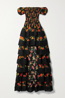 Caroline Constas Keegan Off-the-shoulder Tiered Floral-print Cotton-poplin Dress