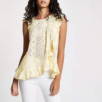 River Island Womens Yellow embroidered frill top