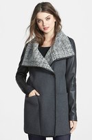 Thumbnail for your product : Vera Wang Faux Leather Sleeve Wool Blend Coat