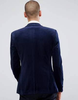 ASOS Design Super Skinny Blazer In Navy Velvet