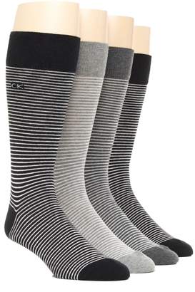 Calvin Klein Mens 4-pack Striped Dress Socks, Shoe Size 7-12 (Grey / Black / Charcoal)
