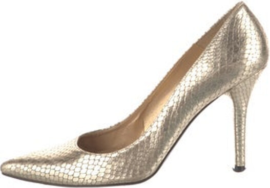 Stuart Weitzman Leather Pumps Gold & Metallic Pointed-Toes Designer