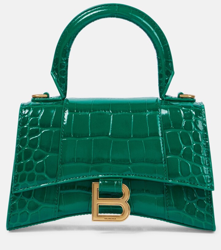 Green Hourglass crocodile-effect leather cross-body bag, Balenciaga
