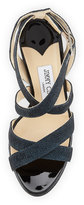 Thumbnail for your product : Jimmy Choo Vamp Glittery Crisscross Sandal, Ink (Navy)