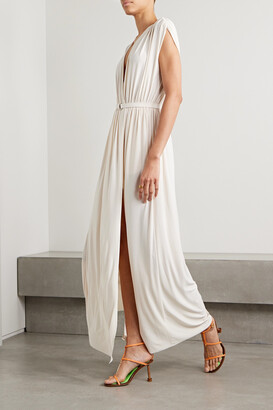 Tie-detailed stretch-mesh gown