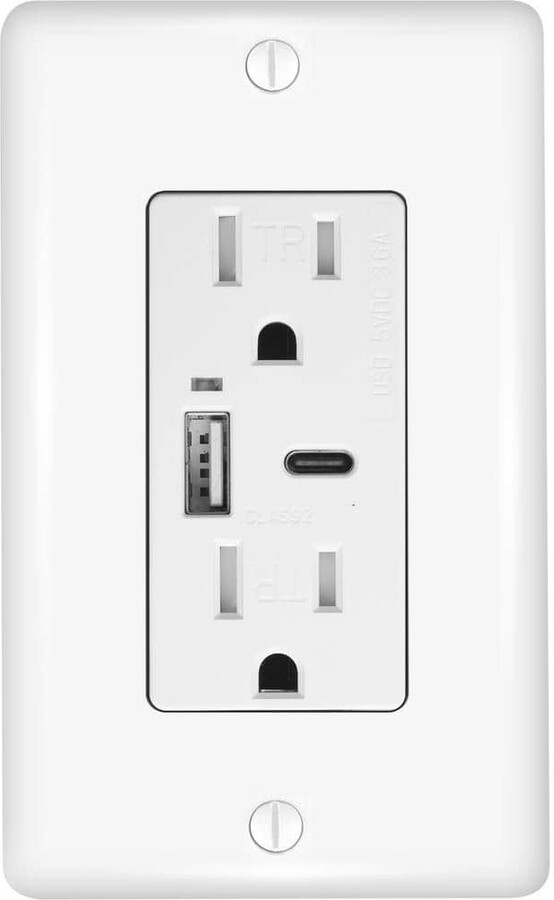 Faith 3.6-Amp 5-Volt Type A and C USB Duplex Wall Outlet with 15-Amp 125-Volt Tamper-Resistant Receptacle, White