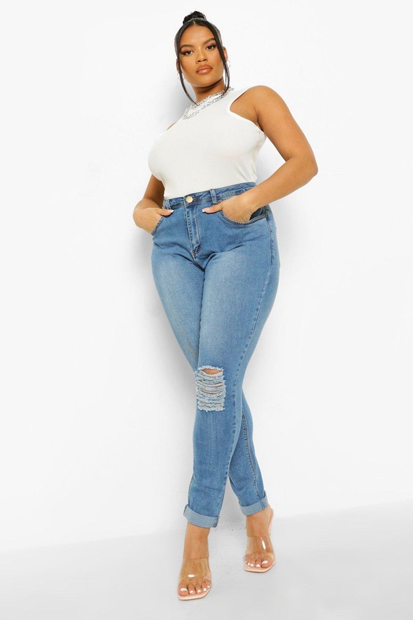 Ripped Knee Stretch Skinny Jeans ShopStyle