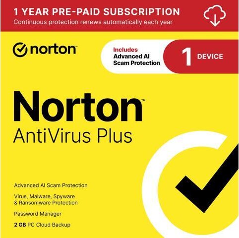 Norton Co. AntiVirus Plus 2026, Antivirus software for 1 Device with Auto-Renewal - Includes Advanced AI Scam Protection, Password Manager and PC Cloud...