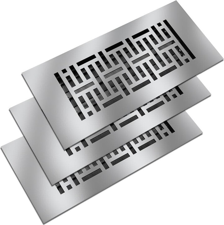 Reggio Registers Low Profile 10 in. x 4 in. Steel Floor Register in Silver Woven Pattern (3-Pack)