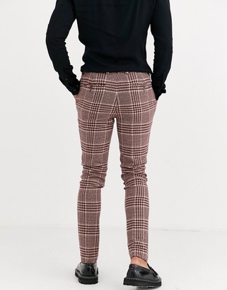 ASOS Design DESIGN super skinny suit pants in burgundy and camel wool blend check-Red