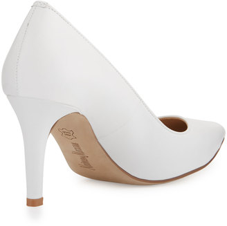 Neiman Marcus Cissy Leather Pointed-Toe Pump, White