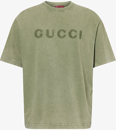 Gucci Mens New Forest Green Logo-Print Crewneck Cotton-Jersey T-Shirt S