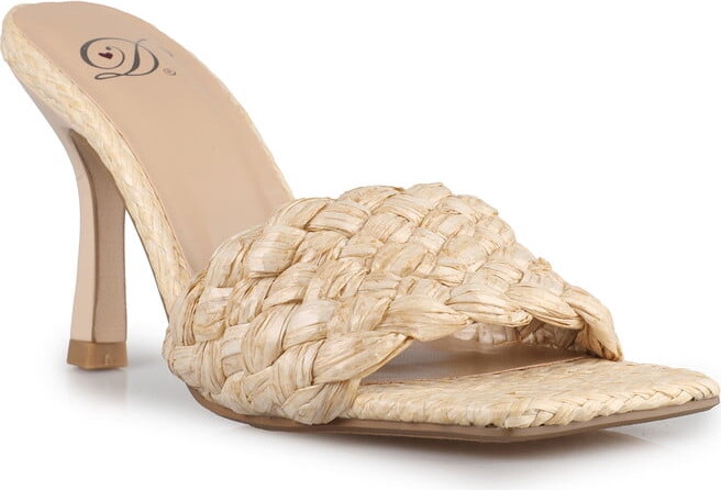 Soda Sunglasses Women's Earthy Elegance Straw-Embellished Stiletto Sandals