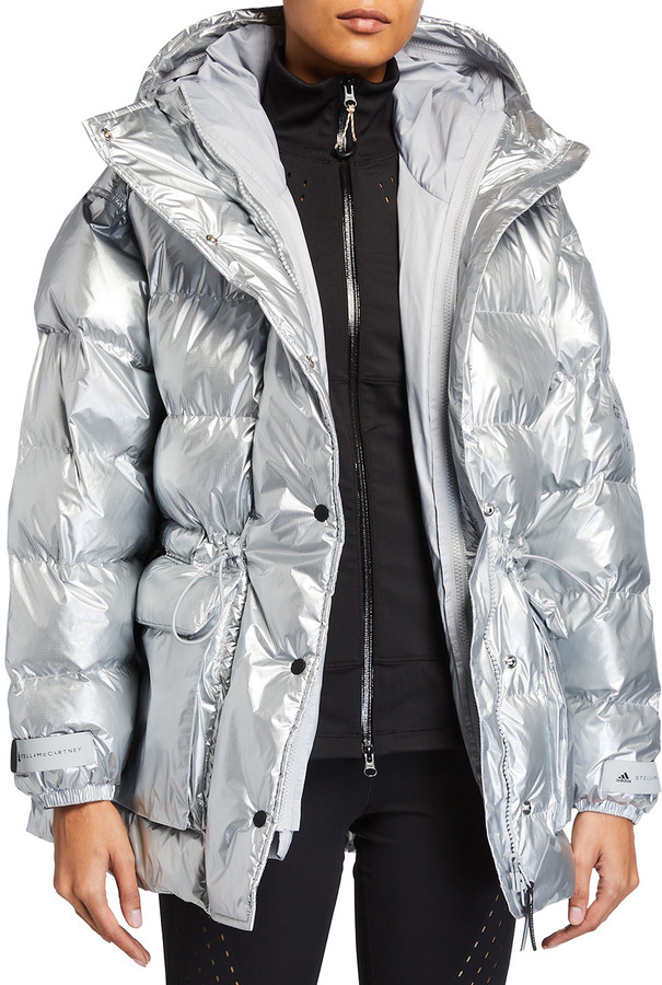 adidas by Stella McCartney Hooded Metallic Quilted Puffer Jacket - ShopStyle