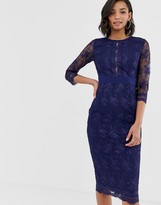 Thumbnail for your product : Little Mistress lace long sleeve midi pencil dress