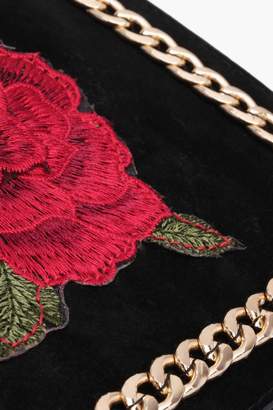 boohoo Suedette Embroidered Rose Cross Body Bag