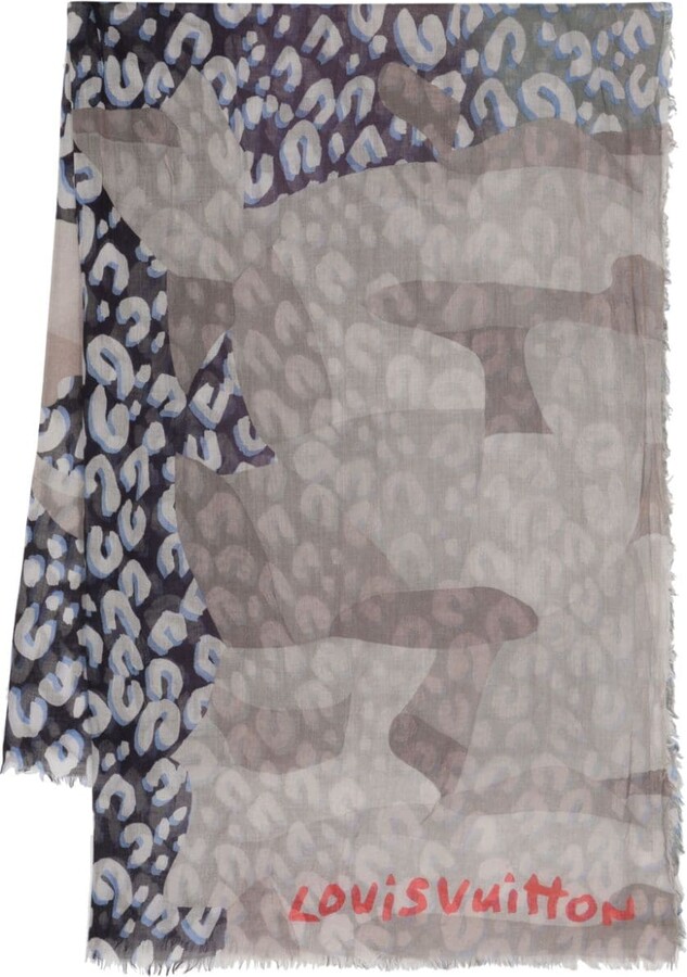 Louis Vuitton Grey, Pattern Print Damier Mixed Cashmere Scarf