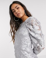 Thumbnail for your product : ASOS DESIGN long sleeve pleated puff sleeve burnout mini dress