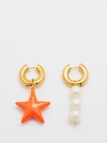 Thumbnail for your product : Timeless Pearly Mismatched Star & Pearl Gold-plated Hoop Earrings - Orange Multi