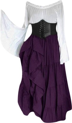 Kanpola Tops Gothic Cosplay Retro Long Gown Dress Kanpola Women Medieval Renaissance Floor Length Wine