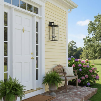 17 Stories Black Outdoor Wall Sconce with Glass Shade