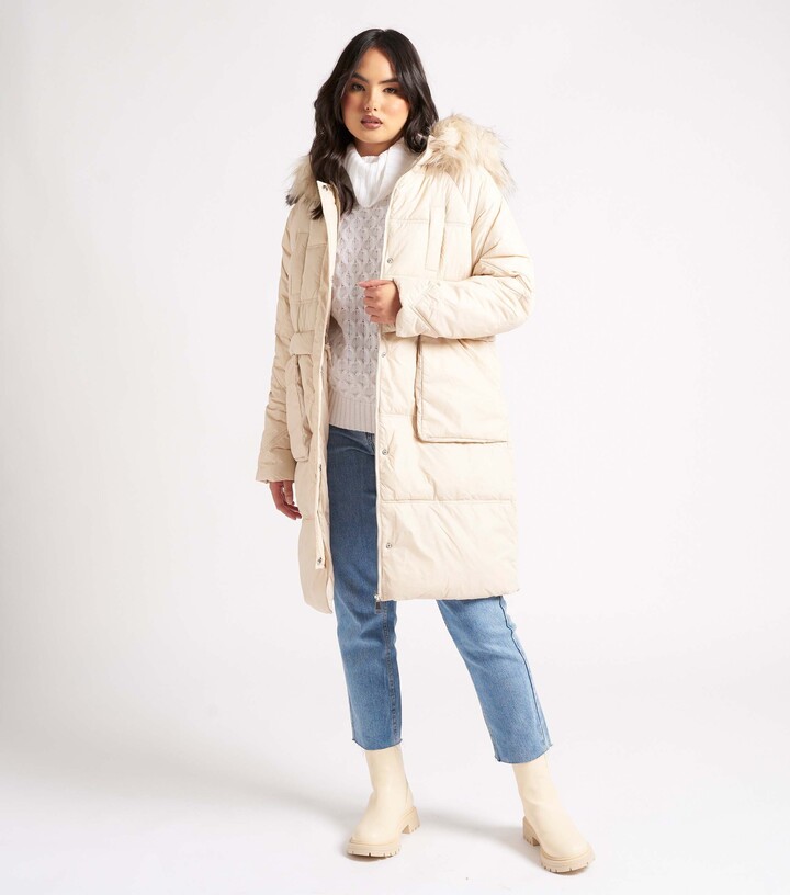Urban Bliss Off White Faux Fur Hooded Puffer Coat ShopStyle