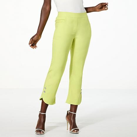 Antthony Design Originals Executive Stretch Pull-On Crop Pant with Button Hem Detail - Green - Size 3X