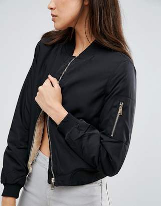 Missguided Shearling Lined Bomber Jacket