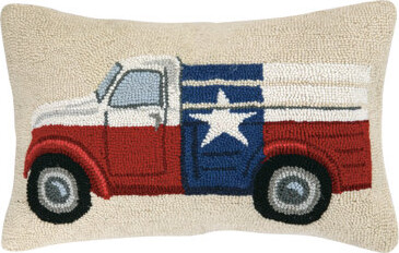 Peking Handicraft Texas Flag Truck Wool Hook Pillow - 14x22"