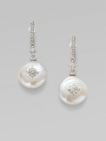 Thumbnail for your product : Judith Ripka Aspen White Coin Pearl, White Sapphire & Sterling Silver Drop Earrings