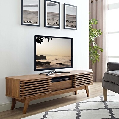 One Door TV Unit Television Stand Entertainment Cabinet Slatted
