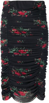 Ganni Floral-Print Ruched Skirt