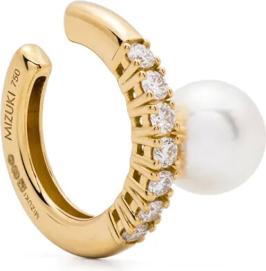 Mizuki 18kt yellow gold Akoya pearl and diamond earcuff