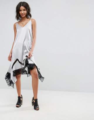 To Be Adored Ada Silk Asymmetric Slip Dress with Lace Hem