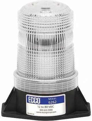 Ecco 6262C Beacon Light, Clear, 12-80V DC, 80 FPM, 3 7/8 in Dia., Permanent