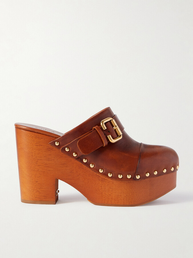 Chloé - Jeanette Studded Platform Clogs - Brown