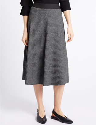 Marks and Spencer Cotton Rich Ribbed A-Line Midi Skirt