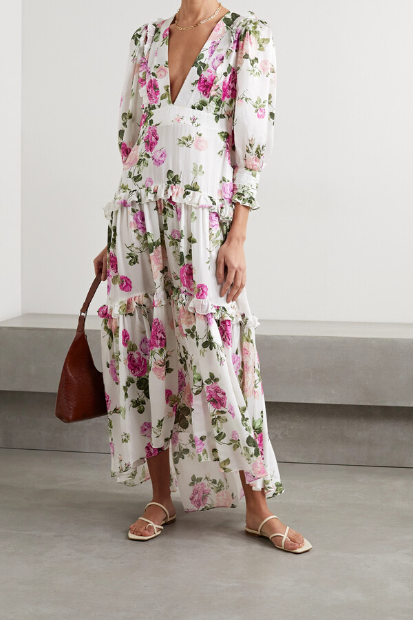 Nellys Fashion Things: Lorencia Belted Ruffled Floral-print Matte Maxi ...