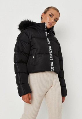 Missguided Black Zip Tape Detail Crop Puffer Coat - ShopStyle