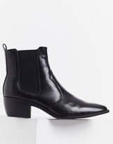 Thumbnail for your product : ASOS DESIGN cuban heel western chelsea boots in black faux leather with angular sole