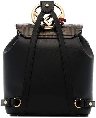 Fendi black and brown logo leather backpack