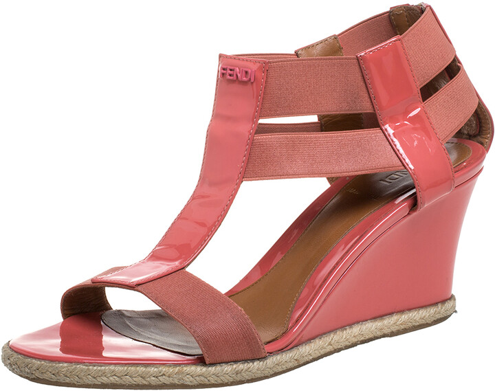 Fendi Pink Patent Leather And Elastic Fabric Carioca Wedge Espadrille  Sandals Size 38 - ShopStyle