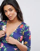 Thumbnail for your product : Asos Maternity - Nursing Asos Maternity Tall Nursing Wrap Skater Dress In Navy Base Floral