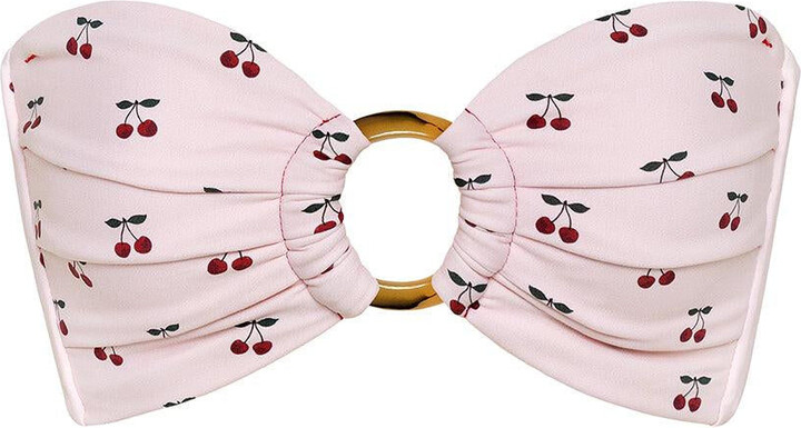 Montce Swim Pink Cherries Tori Ties Bandeau Bikini Top