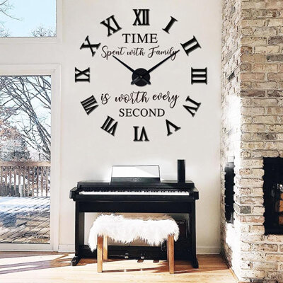 Large 3d Diy Roman Numeral Mirror Wall Clock